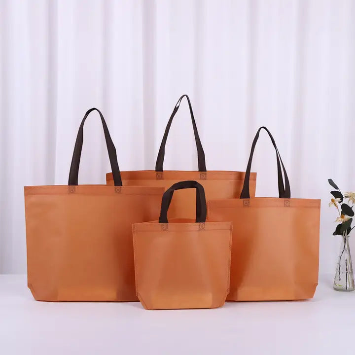 50pcs, 4 sizes Caramel non-woven gift bag with brown handle - ByHome