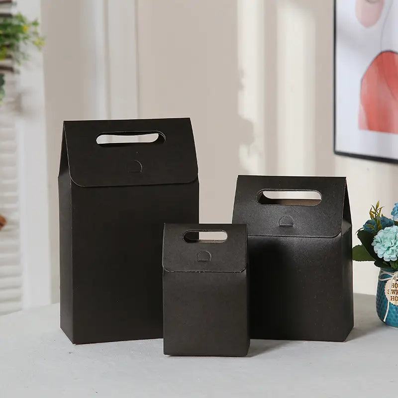 25pcs, 3 sizes Black Brown cardboard paper gift box bag w/ handle - ByHome