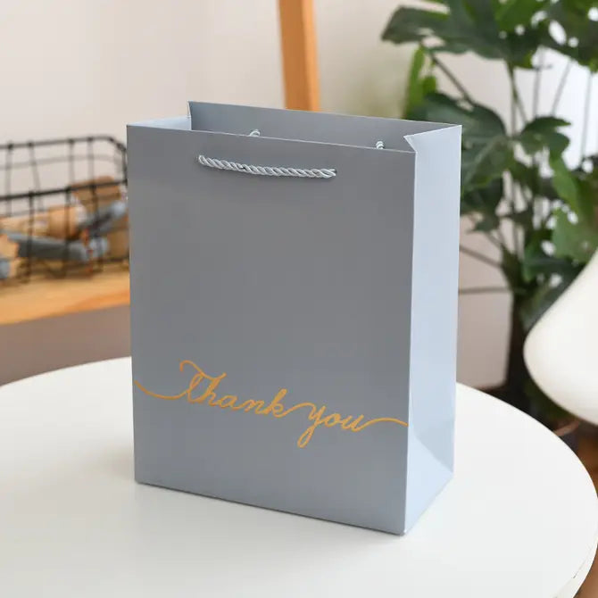 12pcs, light blue with gold THANK YOU gift bag 3 sizes - ByHome