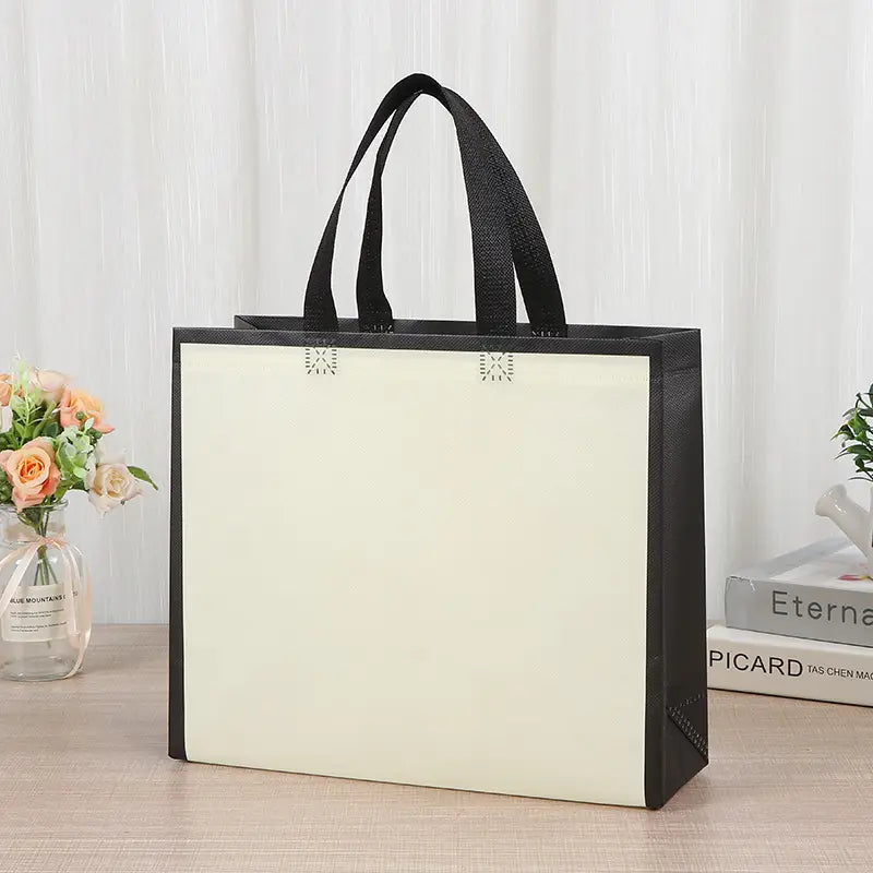 50pcs, 3 sizes light beige w/ black border non-woven gift bag - ByHome