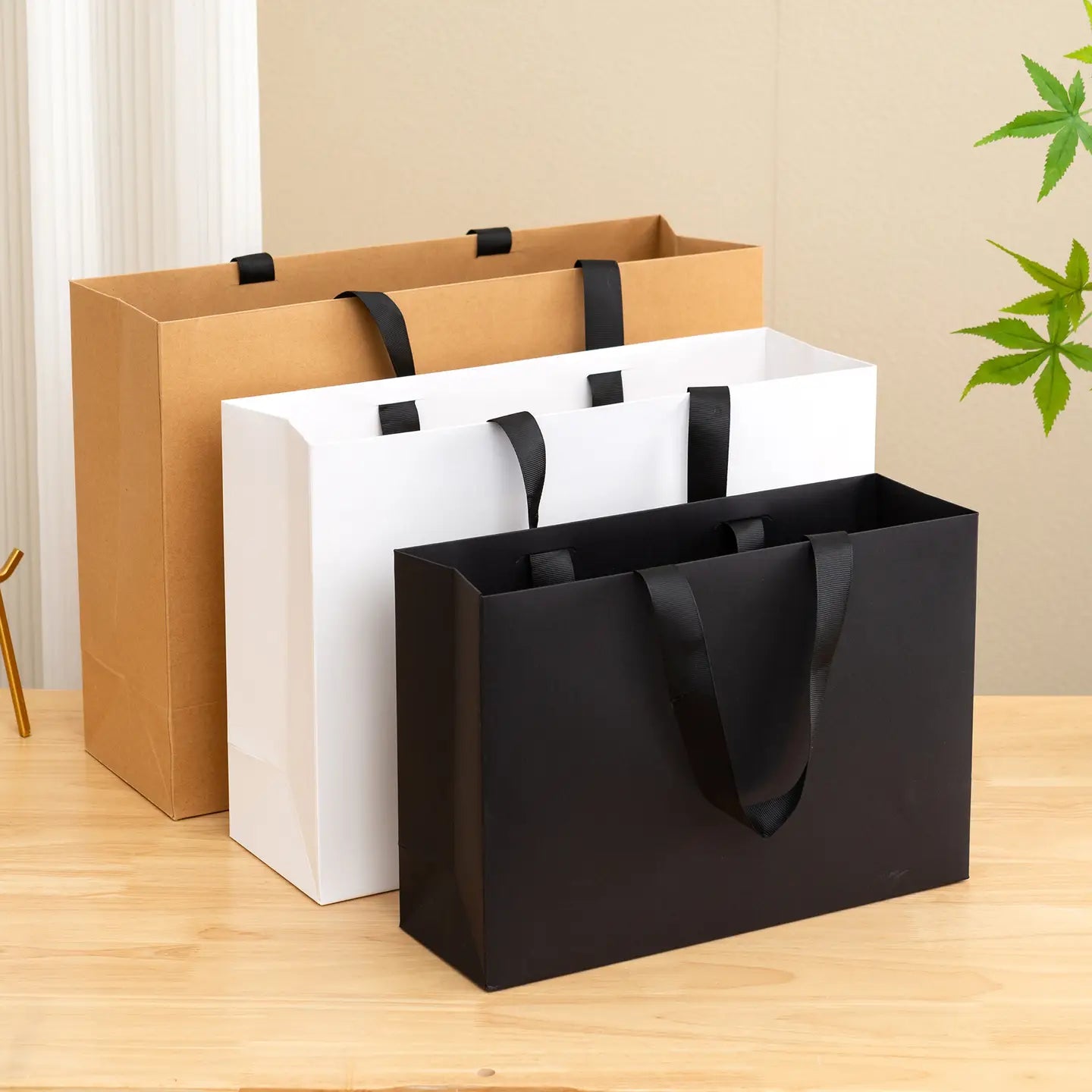 10pcs, premium Threaded Rope All Black Gift Bag - ByHome