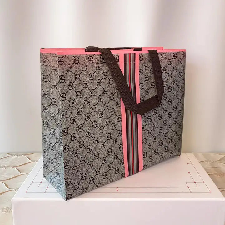 50pcs, 4 sizes luxury grid pink stripes non-woven gift bag - ByHome