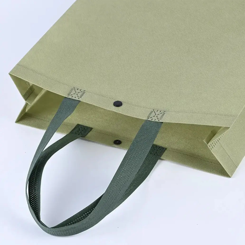 50pc, Matcha green long handle button non-woven bag - ByHome