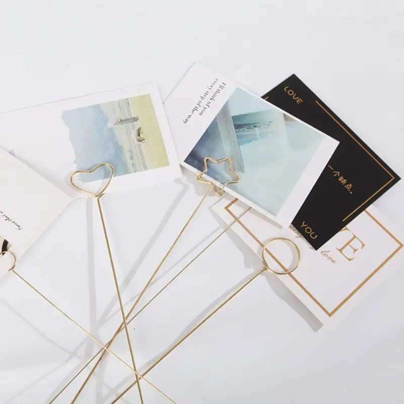10 pcs, 14" floral postcard holder photo metal clip stick - ByHome