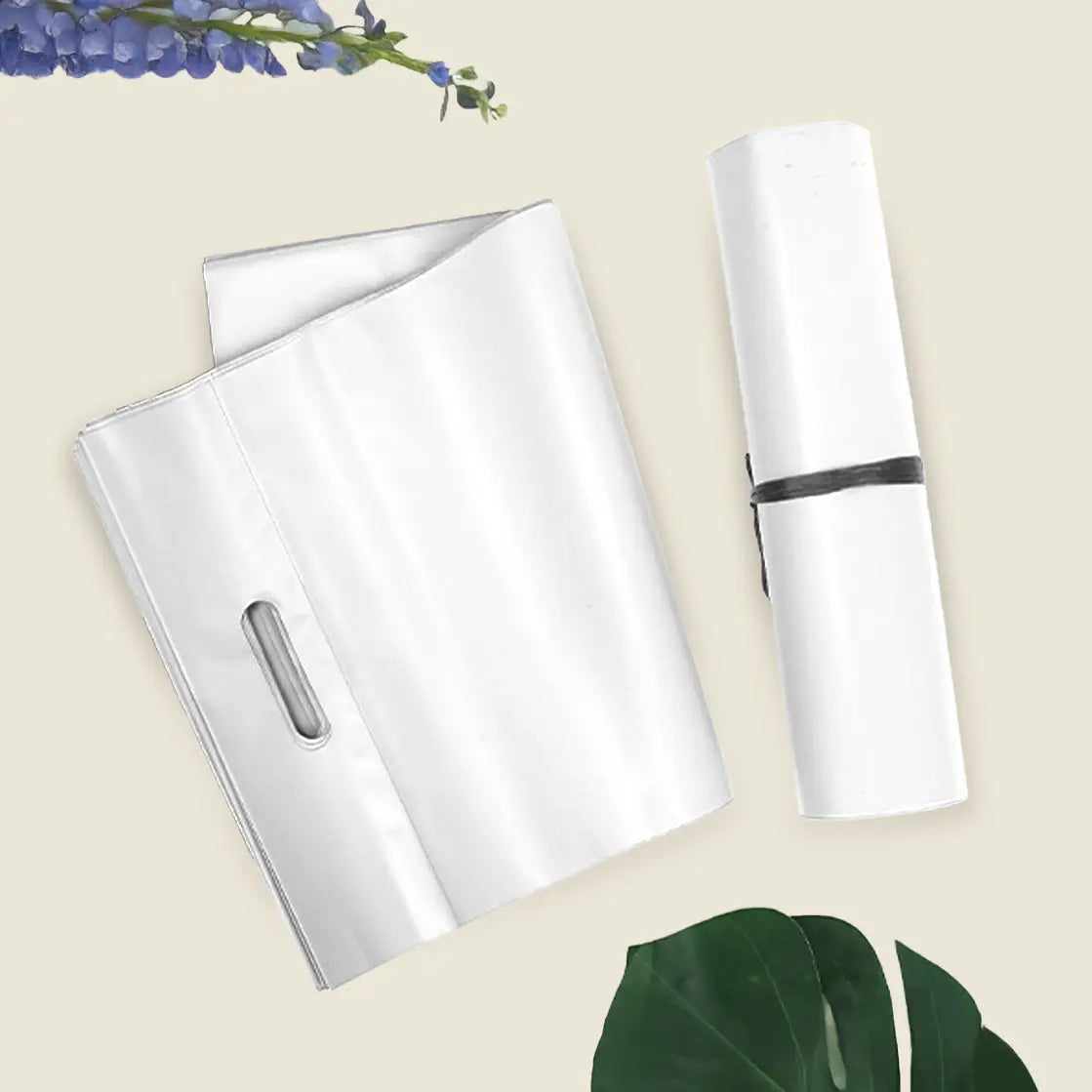 100pcs, 2 sizes white gray self-sealing poly mailing bag w/ handle - ByHome