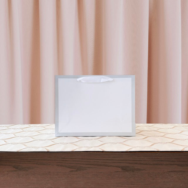 12pcs, Soft Gray Border Gusset White Paper Gift Bag - ByHome