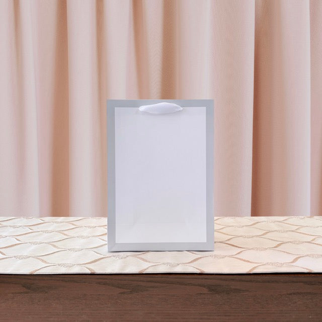 12pcs, Soft Gray Border Gusset White Paper Gift Bag - ByHome