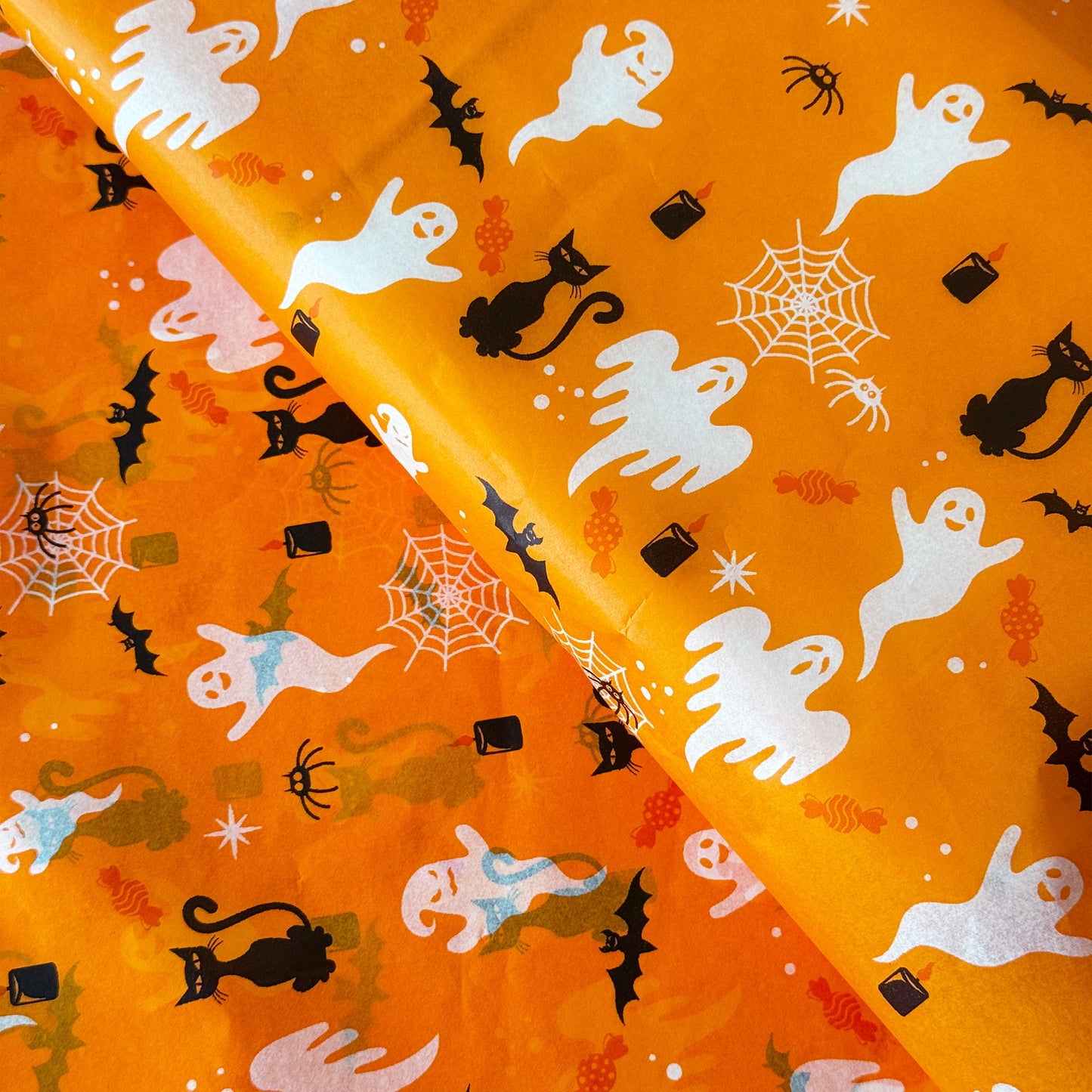 100 Bulk, 28" x 20" Orange Halloween 17g White Wrapping Tissue Paper Sheets