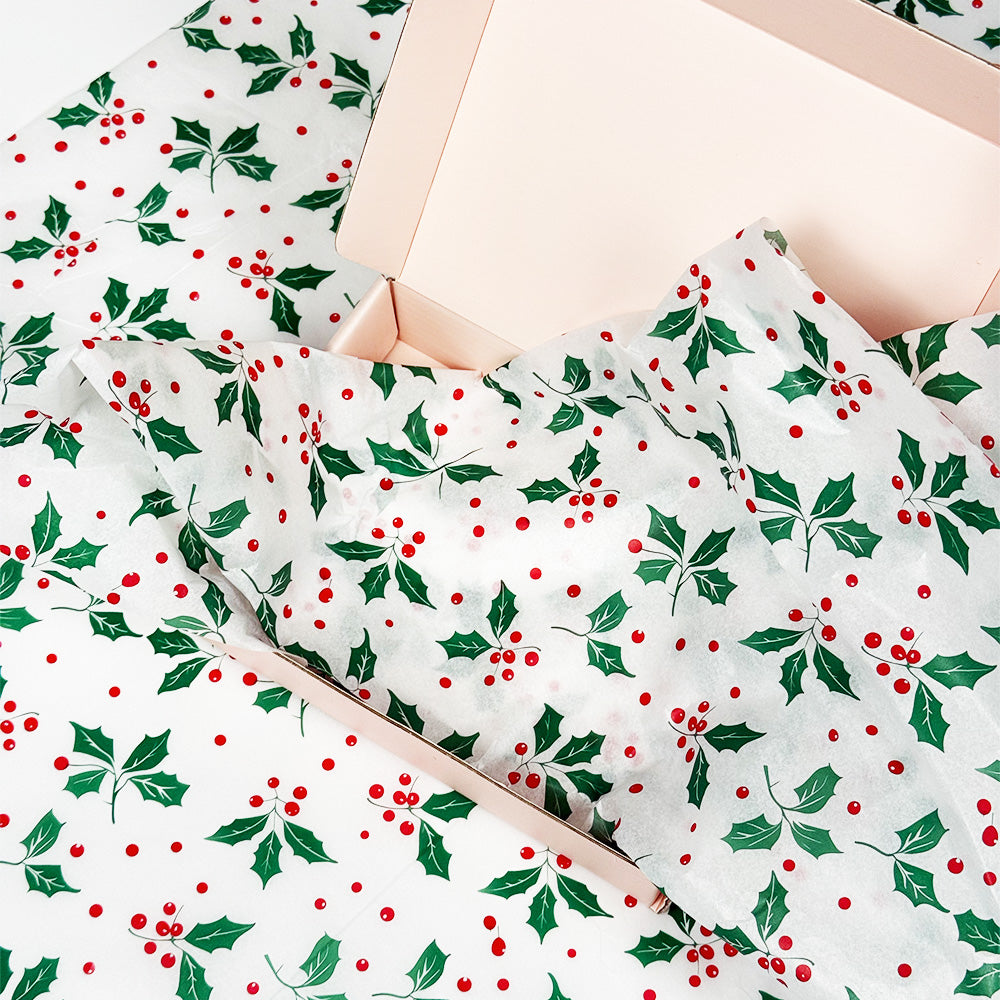 100 Bulk, 28" x 20" Christmas Mistletoe 17g White Wrapping Tissue Paper Sheets