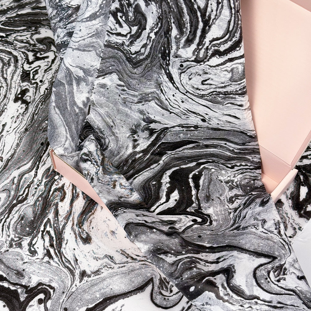 100 Bulk, 28" x 20" Black Marble Swirl 17g White Wrapping Tissue Paper Sheets