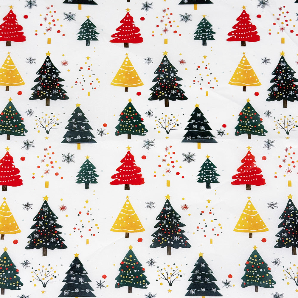 100 Bulk, 28" x 20" Christmas Trees 17g White Wrapping Tissue Paper Sheets