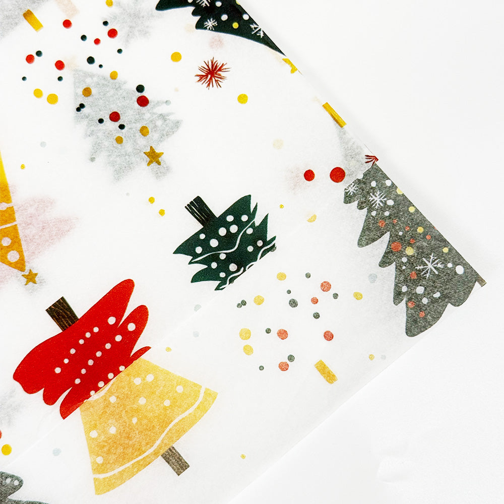 100 Bulk, 28" x 20" Christmas Trees 17g White Wrapping Tissue Paper Sheets