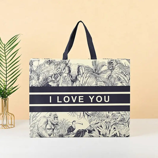 50pc, 3 sizes LOVE black stripe jungle line art non-woven gift bag - ByHome