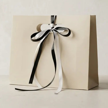 10pc, Cream Beige die-cut handle paper gift bag w/ ribbon & tissue - ByHome