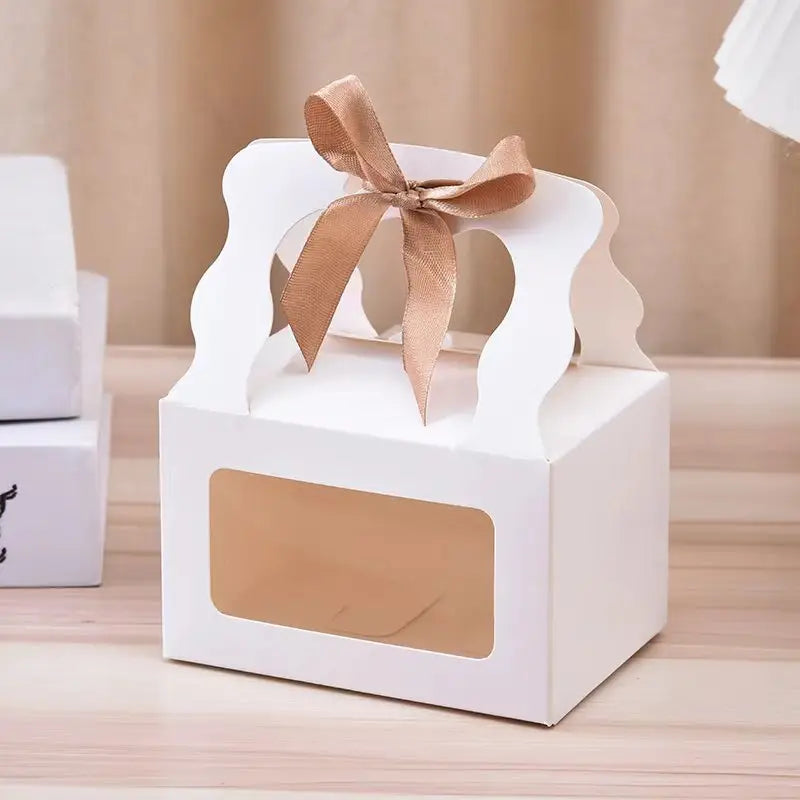 25pcs, 2 sizes kraft white window wavy handle gift box ribbon - ByHome