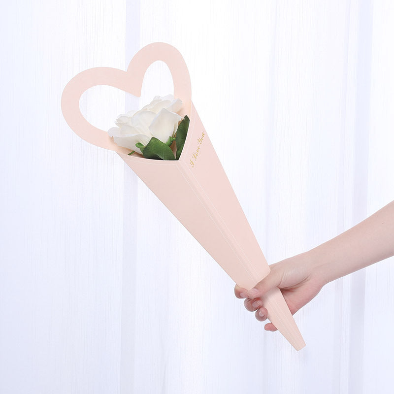 20pcs, White Beige Pink LOVE heart single flower Bouquet paper sleeve - ByHome