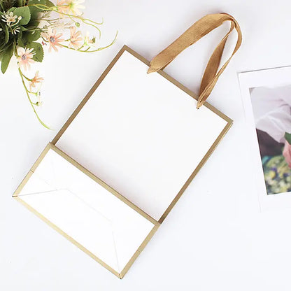 20pcs, 9 sizes White with Gold border premium paper gift bag - ByHome