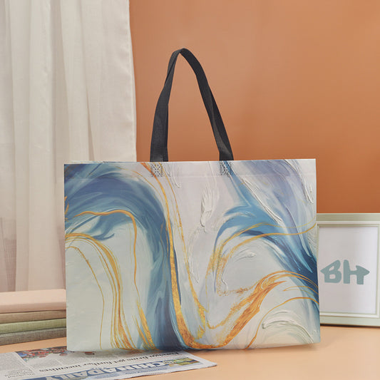 50pc, 3 Sizes Blue Gold Marble Paint Swirl Non-woven Gift Bag
