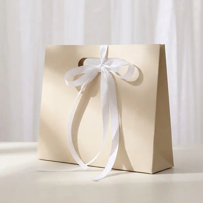 10pc, Cream Beige die-cut handle paper gift bag w/ ribbon & tissue - ByHome