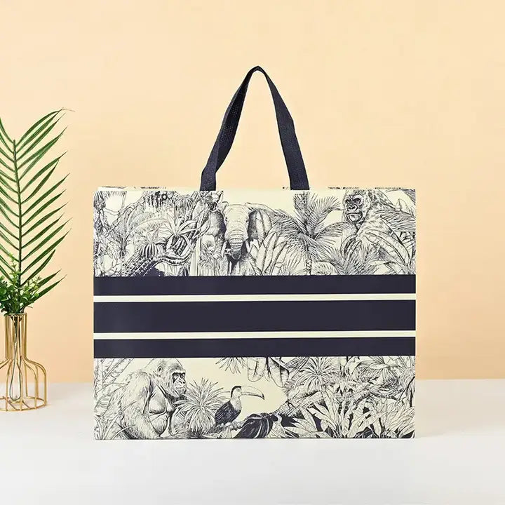 50pc, 3 size black stripe Jungle line art non-woven gift bag - ByHome