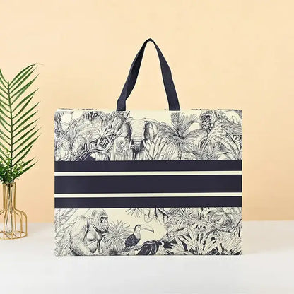 50pc, 3 size black stripe Jungle line art non-woven gift bag - ByHome