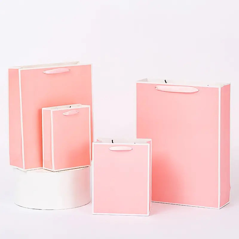 10pcs, Pink with white border paper gift bag - ByHome