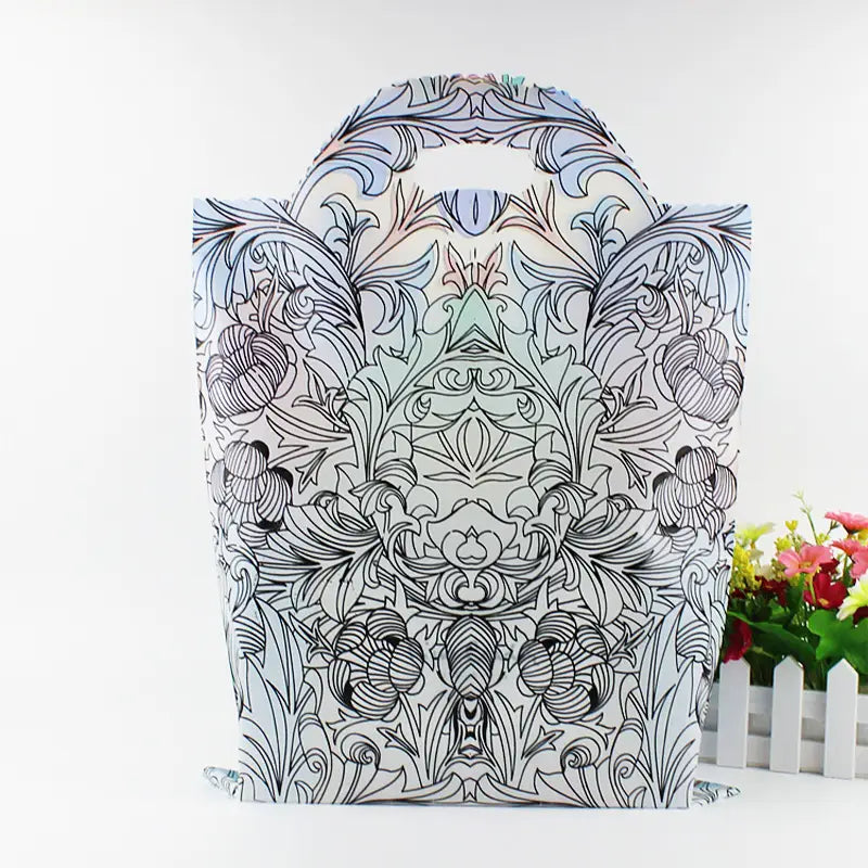 50pcs, Stained Glass pattern flower line art PVC gift bag - ByHome