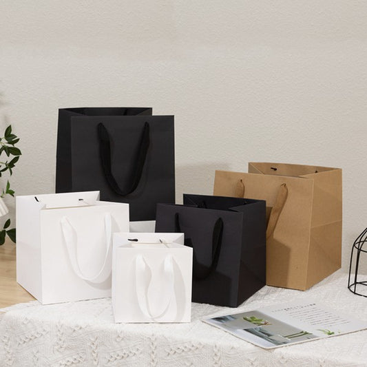 10pcs, 4 sizes Square premium Black White Paper Gift Bag - ByHome