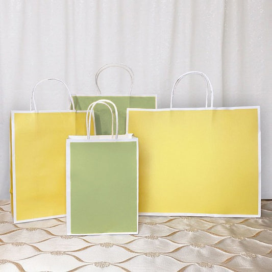 25 pc, 4 size Light green yellow white border kraft paper gift bag - ByHome