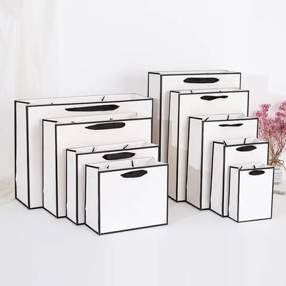 10pcs, White with black border premium paper gift bag - ByHome