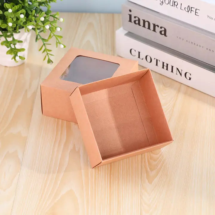 25pcs, 3 size Kraft white transparent window 2 part Gift Box - ByHome