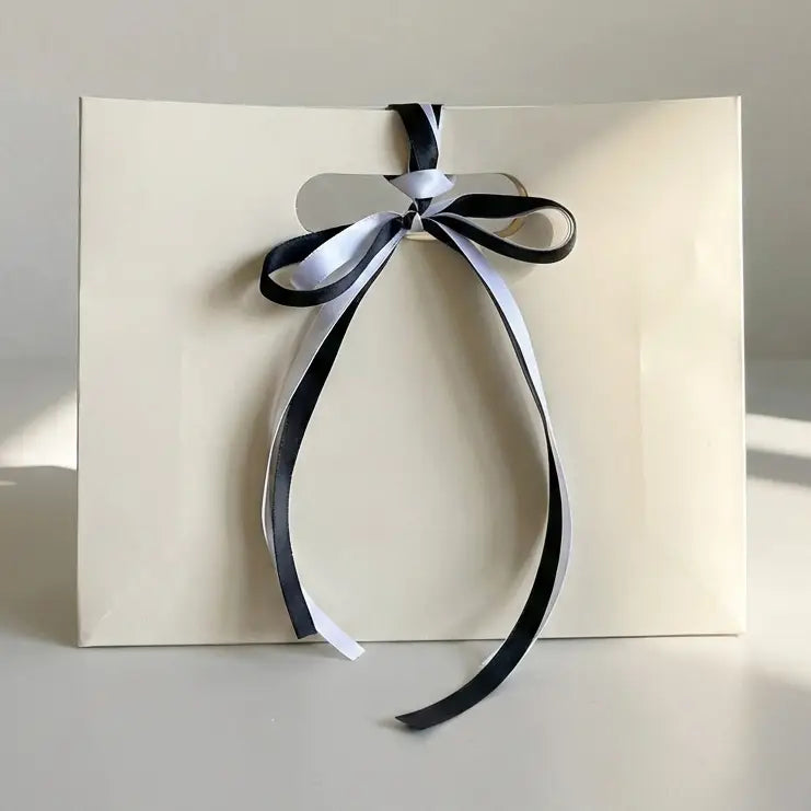 10pc, Cream Beige die-cut handle paper gift bag w/ ribbon & tissue - ByHome