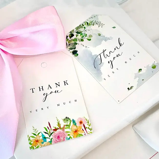 50pcs, 3.35 x2.17" pink flower green leaves THANK YOU tag - ByHome