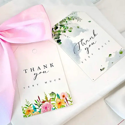 50pcs, 3.35 x2.17" pink flower green leaves THANK YOU tag - ByHome
