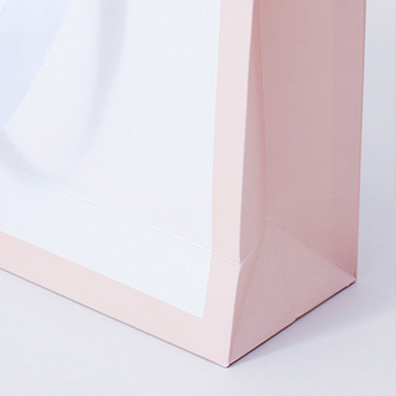 20pcs, Pastel Pink Border Gusset White Paper Gift Bag - ByHome