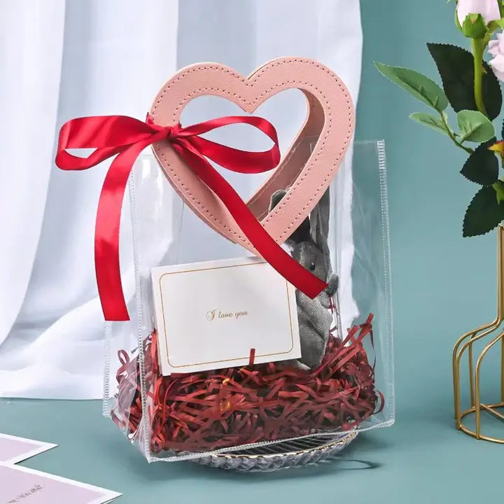 10pcs, pink red LOVE heart large transparent PVC gift bag - ByHome