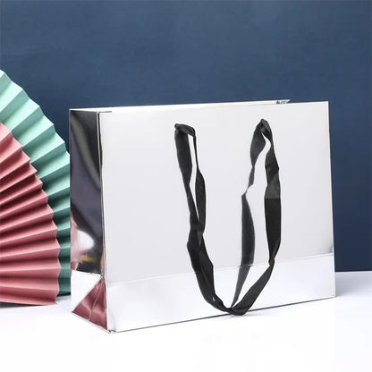 10pcs, Reflective Mirror Metallic silver paper gift bag w/ tissue - ByHome