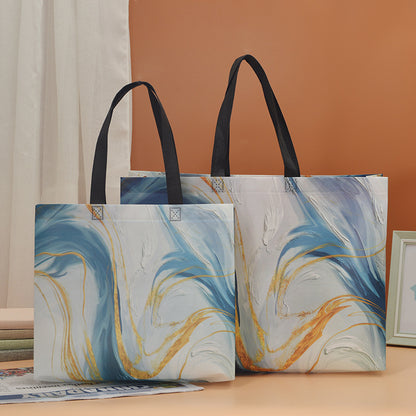 50pc, 3 Sizes Blue Gold Marble Paint Swirl Non-woven Gift Bag - ByHome