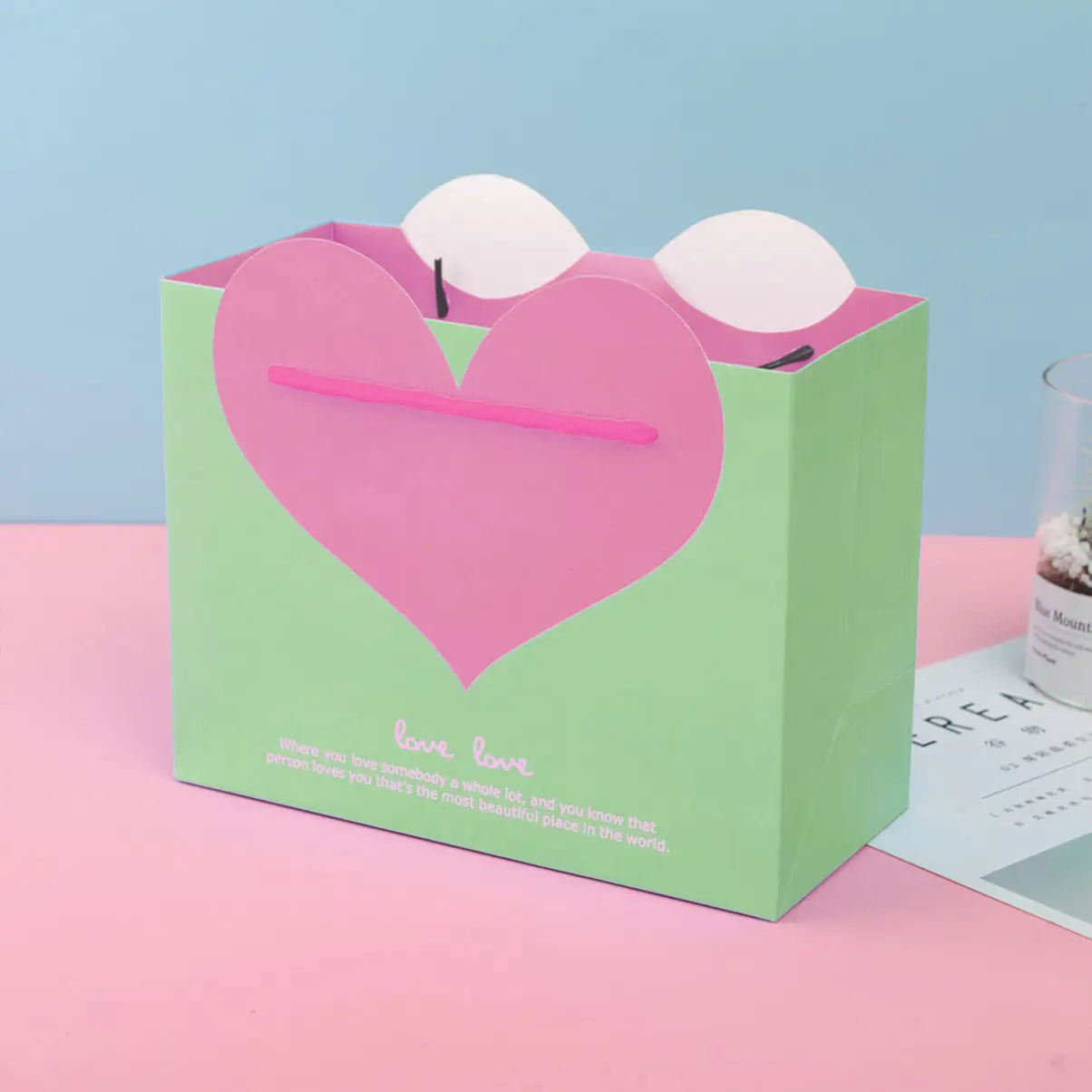 10pcs, 5 colors dual-colored Love heart paper gift bag - ByHome