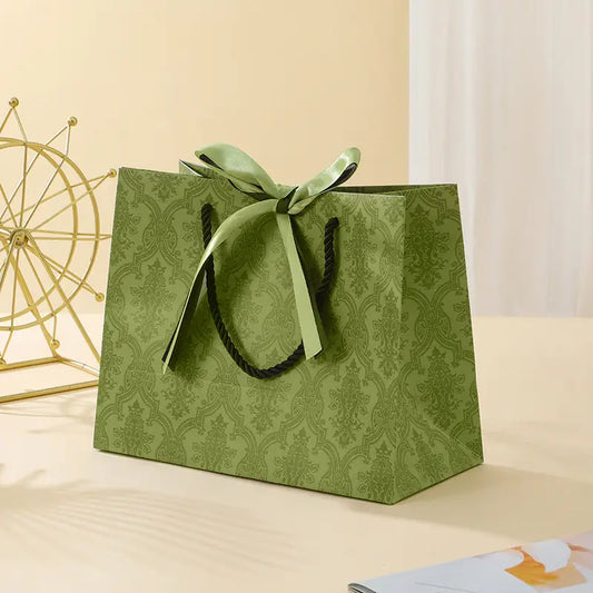 10pcs, Vintage pattern black green Bow Tie gift bag w/tissue - ByHome