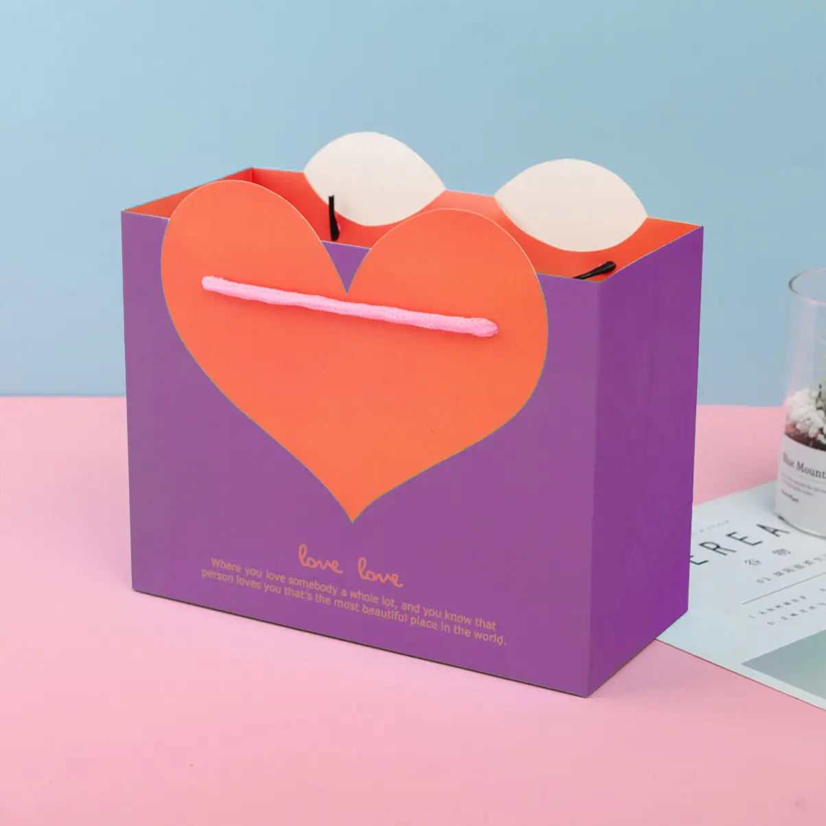10pcs, 5 colors dual-colored Love heart paper gift bag - ByHome