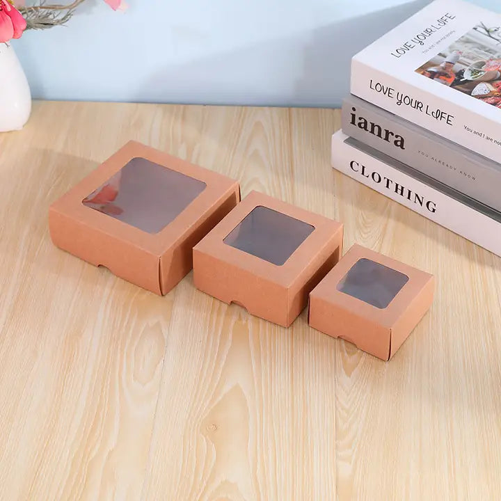 25pcs, 3 size Kraft white transparent window 2 part Gift Box - ByHome