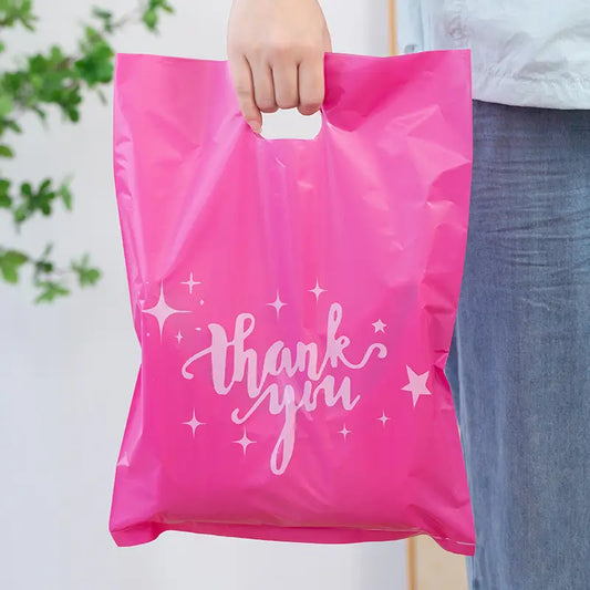 100pcs, 2 Colors Thank You Stars Cut-out handle PVC gift bag