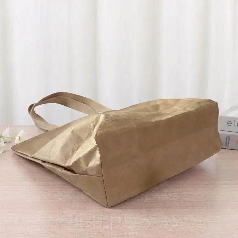 10pc, Textural Reusable Waterproof Non-Tear Kraft Paper Tote Bag