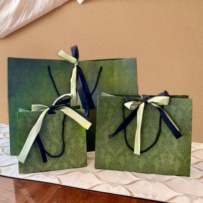 10pcs, Vintage pattern black green Bow Tie gift bag w/tissue - ByHome