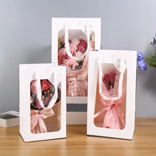 10pc, 3 size Vertical Transparent Window All White gift bag - ByHome