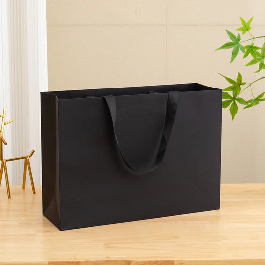10pcs, premium Threaded Rope All Black Gift Bag