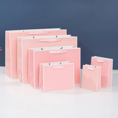 10pcs, Pink with white border paper gift bag - ByHome