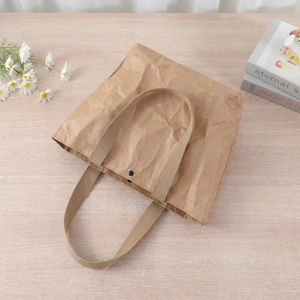 10pc, Textural Reusable Waterproof Non-Tear Kraft Paper Tote Bag