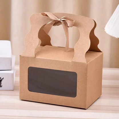 25pcs, 2 sizes kraft white window wavy handle gift box ribbon - ByHome